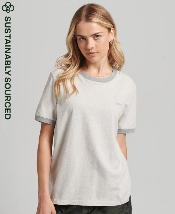 Superdry femmes t-shirt en coton biologique à logo vintage D64Z6196 vêtements gris clair