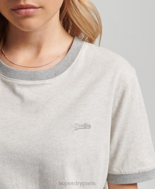 Superdry femmes t-shirt en coton biologique à logo vintage D64Z6196 vêtements gris clair