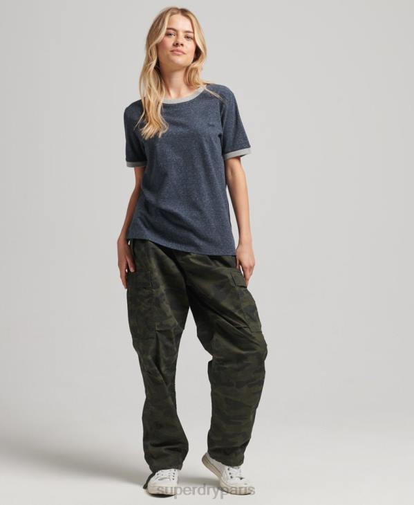 Superdry femmes t-shirt en coton biologique à logo vintage D64Z6239 vêtements marine