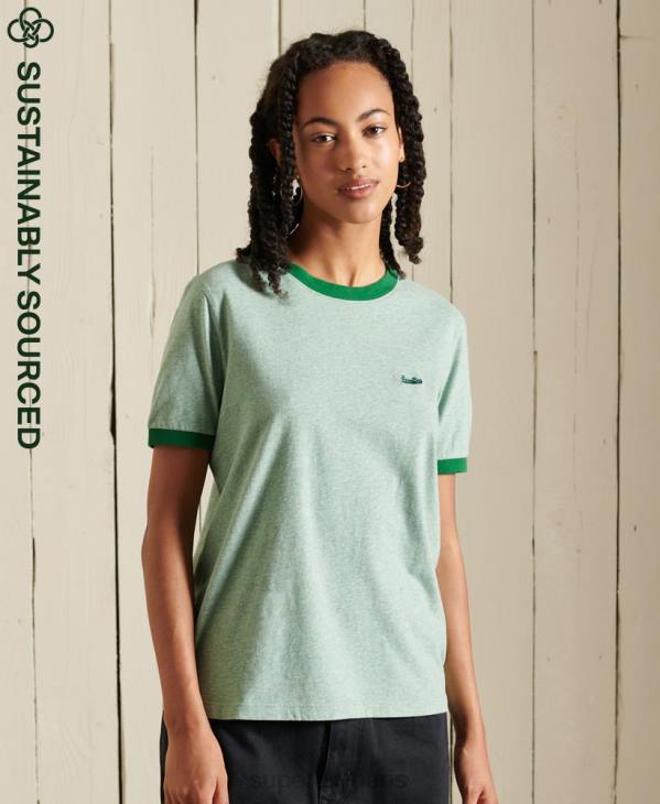 Superdry femmes t-shirt en coton biologique à logo vintage D64Z6282 vêtements vert