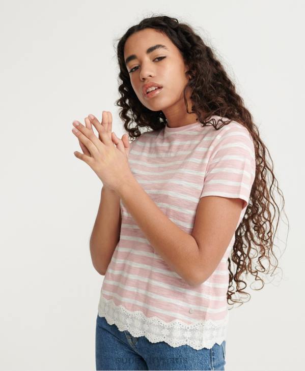 Superdry femmes t-shirt en dentelle mélangée D64Z6775 vêtements rose