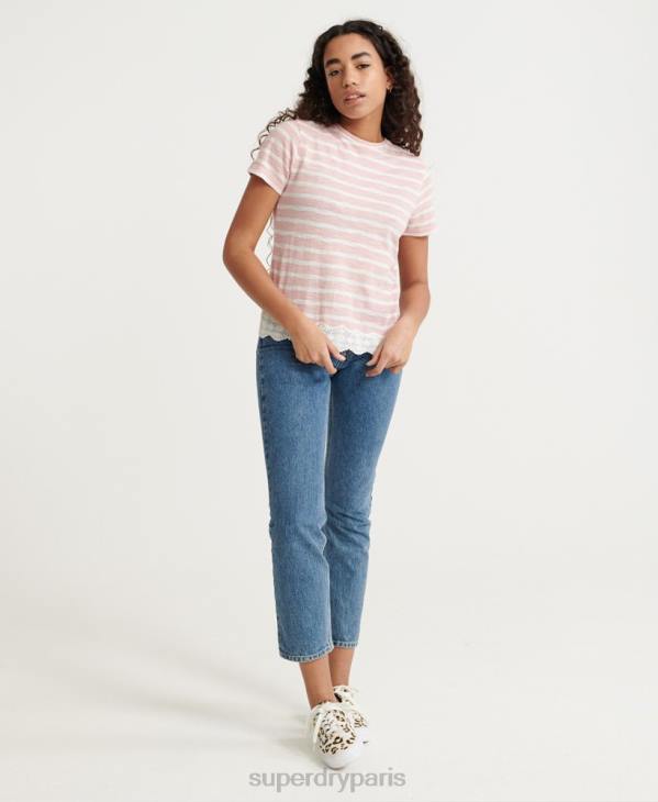 Superdry femmes t-shirt en dentelle mélangée D64Z6775 vêtements rose