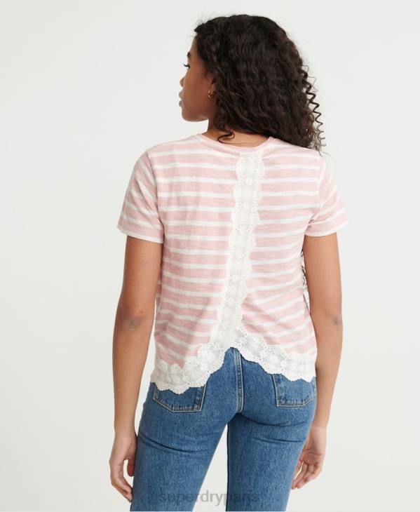 Superdry femmes t-shirt en dentelle mélangée D64Z6775 vêtements rose