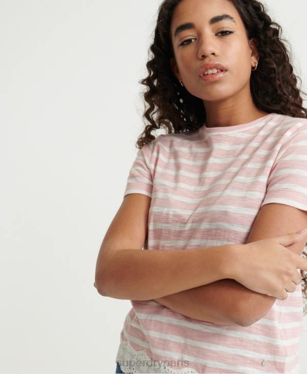 Superdry femmes t-shirt en dentelle mélangée D64Z6775 vêtements rose