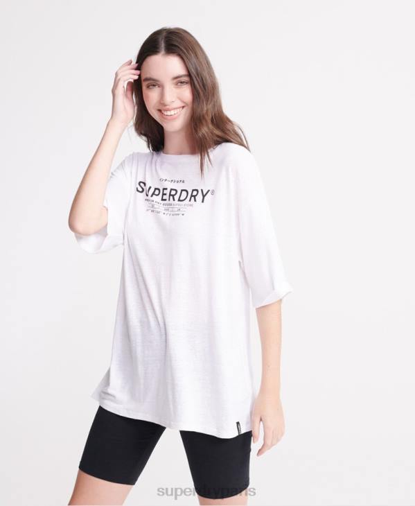 Superdry femmes t-shirt en lin du désert D64Z2839 vêtements blanc