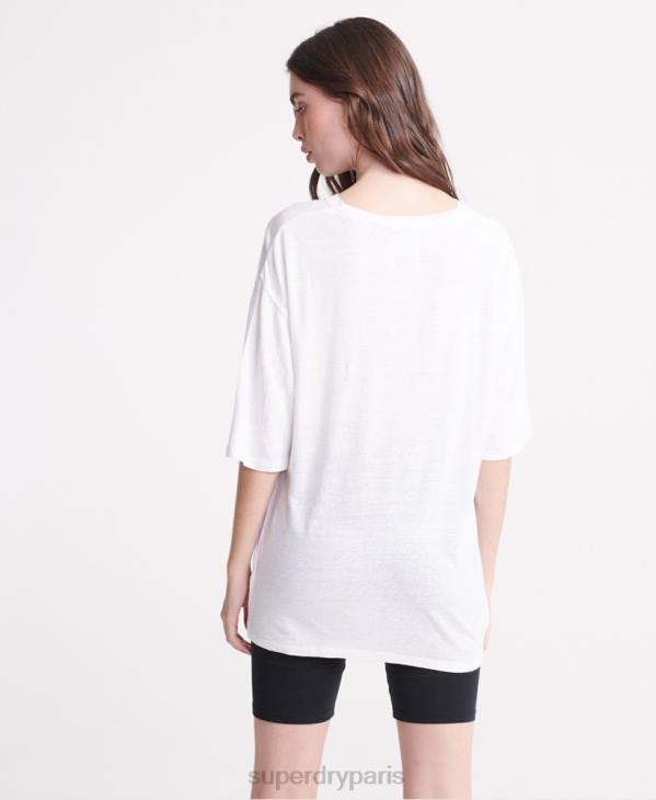 Superdry femmes t-shirt en lin du désert D64Z2839 vêtements blanc