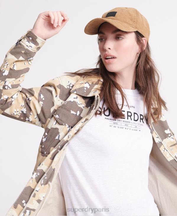 Superdry femmes t-shirt en lin du désert D64Z2839 vêtements blanc