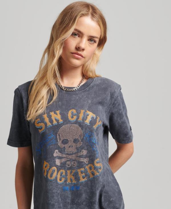 Superdry femmes t-shirt en métal avec logo de la marque D64Z2856 vêtements gris foncé