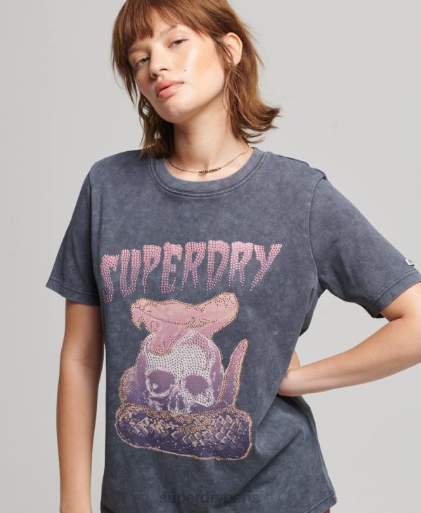 Superdry femmes t-shirt en métal avec logo de la marque D64Z6248 vêtements noir