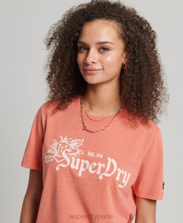 Superdry femmes t-shirt fierté vintage de l'artisanat D64Z2725 vêtements corail