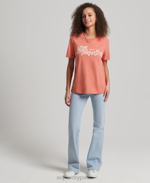Superdry femmes t-shirt fierté vintage de l'artisanat D64Z2725 vêtements corail