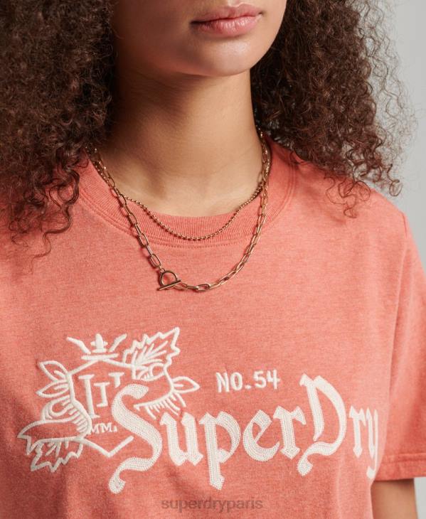 Superdry femmes t-shirt fierté vintage de l'artisanat D64Z2725 vêtements corail