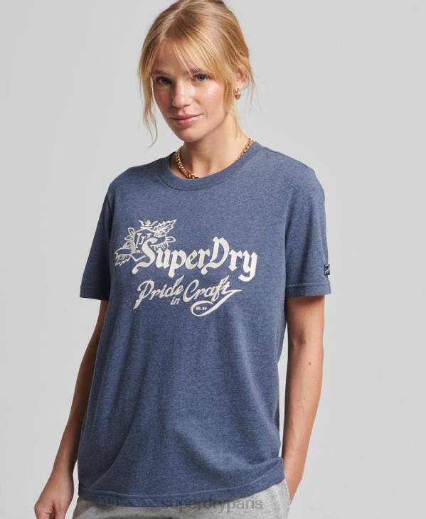 Superdry femmes t-shirt fierté vintage de l'artisanat D64Z2752 vêtements marine