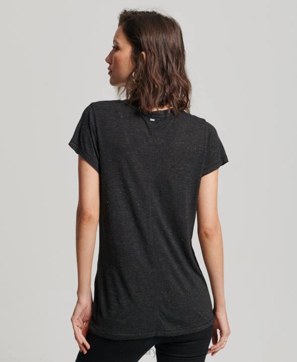 Superdry femmes t-shirt flammé à col v D64Z2615 vêtements noir