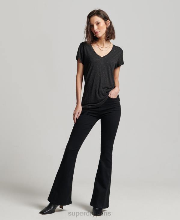 Superdry femmes t-shirt flammé à col v D64Z2615 vêtements noir