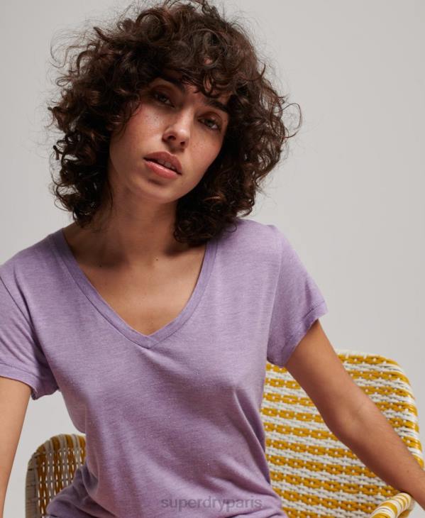 Superdry femmes t-shirt flammé à col v D64Z2723 vêtements violet
