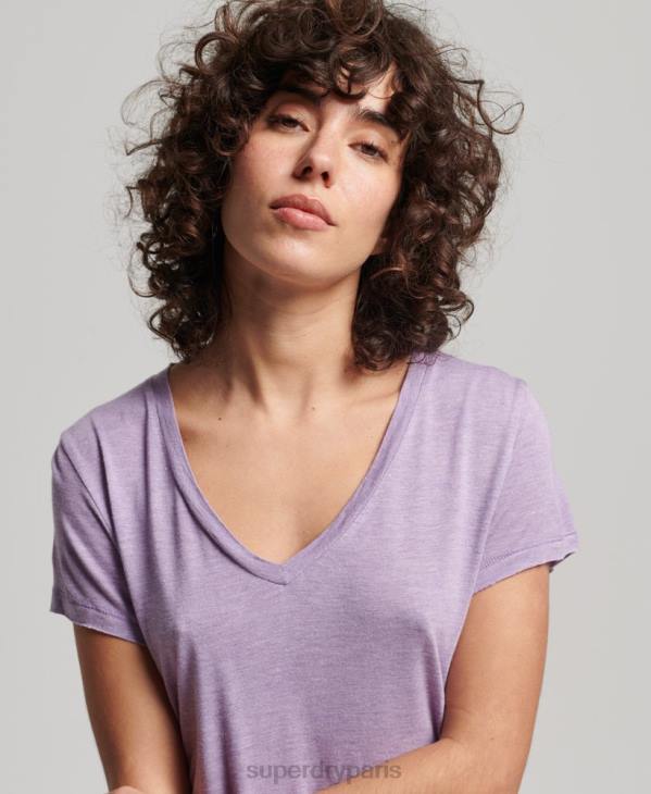 Superdry femmes t-shirt flammé à col v D64Z2723 vêtements violet