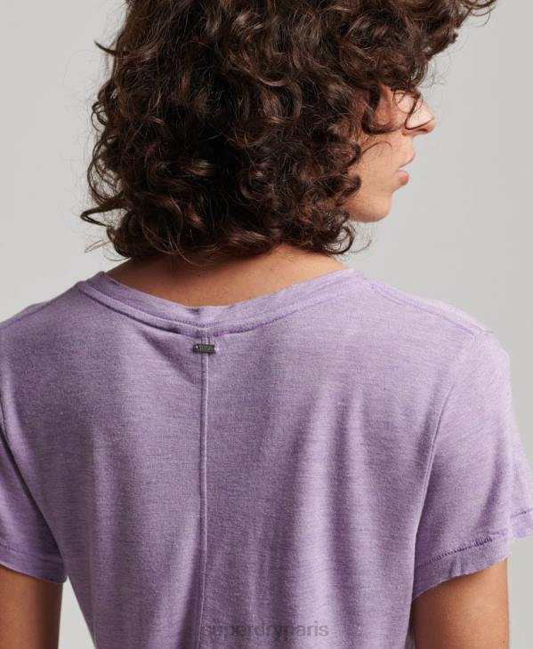 Superdry femmes t-shirt flammé à col v D64Z2723 vêtements violet