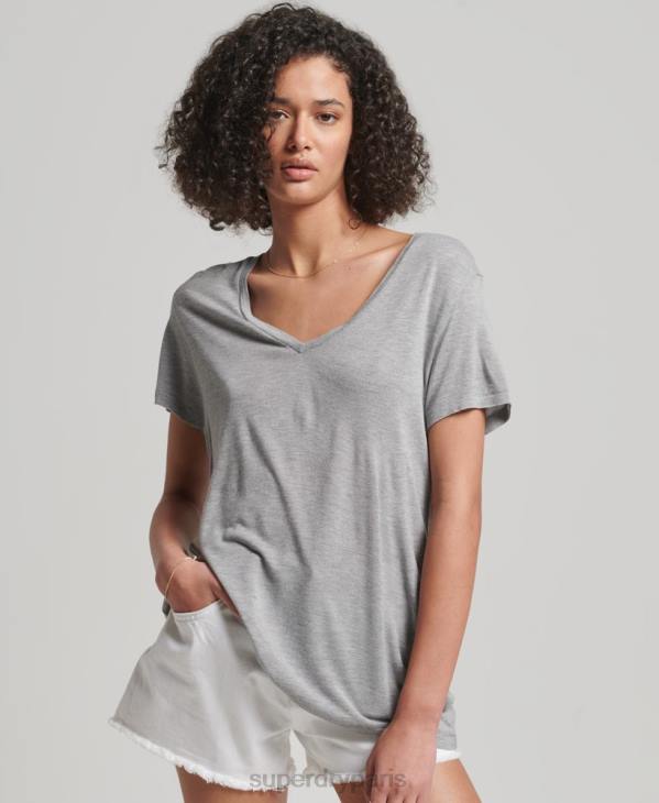 Superdry femmes t-shirt flammé à col v D64Z2728 vêtements gris