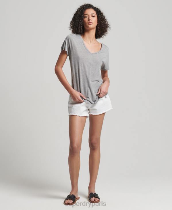 Superdry femmes t-shirt flammé à col v D64Z2728 vêtements gris