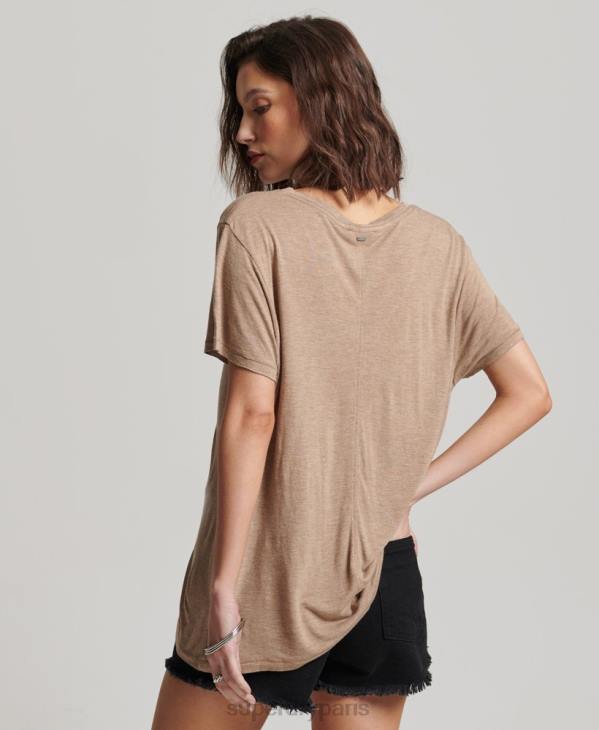 Superdry femmes t-shirt flammé à col v D64Z2730 vêtements bronzer