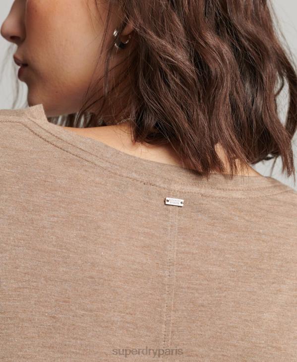 Superdry femmes t-shirt flammé à col v D64Z2730 vêtements bronzer