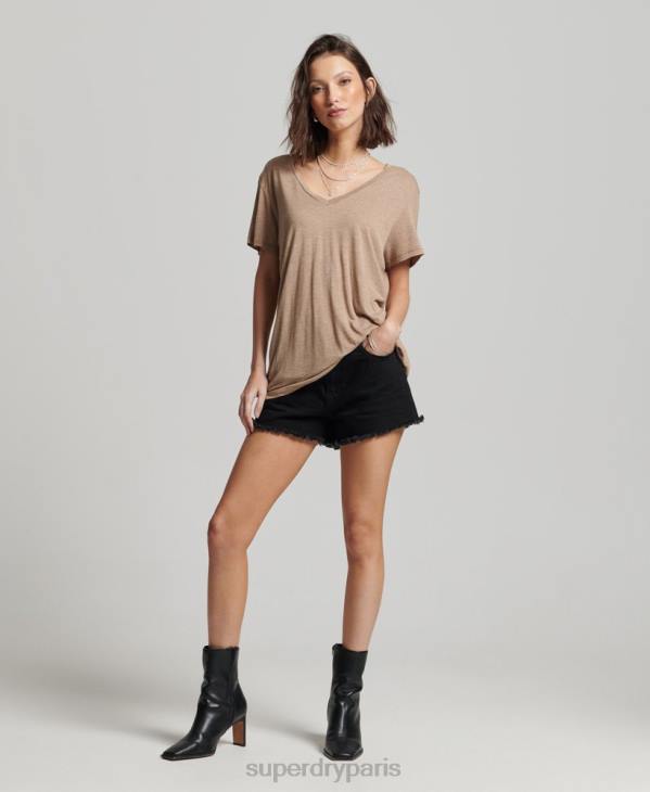 Superdry femmes t-shirt flammé à col v D64Z2730 vêtements bronzer