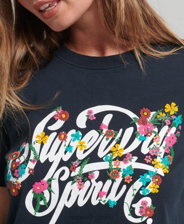 Superdry femmes t-shirt à fleurs D64Z6187 vêtements marine