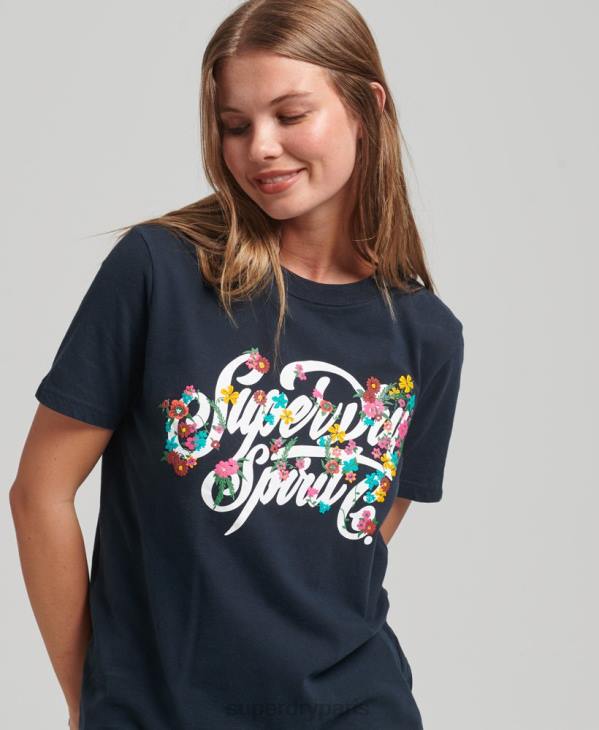 Superdry femmes t-shirt à fleurs D64Z6187 vêtements marine