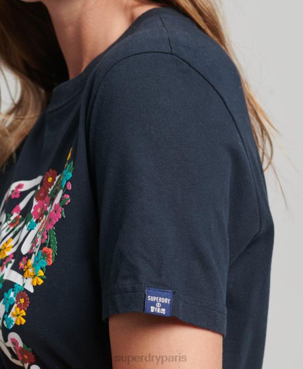 Superdry femmes t-shirt à fleurs D64Z6187 vêtements marine