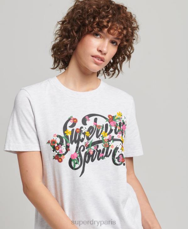 Superdry femmes t-shirt à fleurs D64Z6277 vêtements gris clair