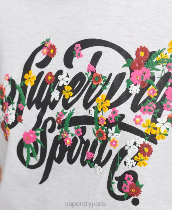 Superdry femmes t-shirt à fleurs D64Z6277 vêtements gris clair