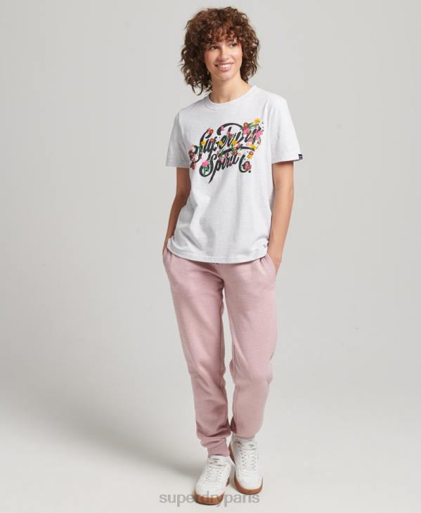 Superdry femmes t-shirt à fleurs D64Z6277 vêtements gris clair