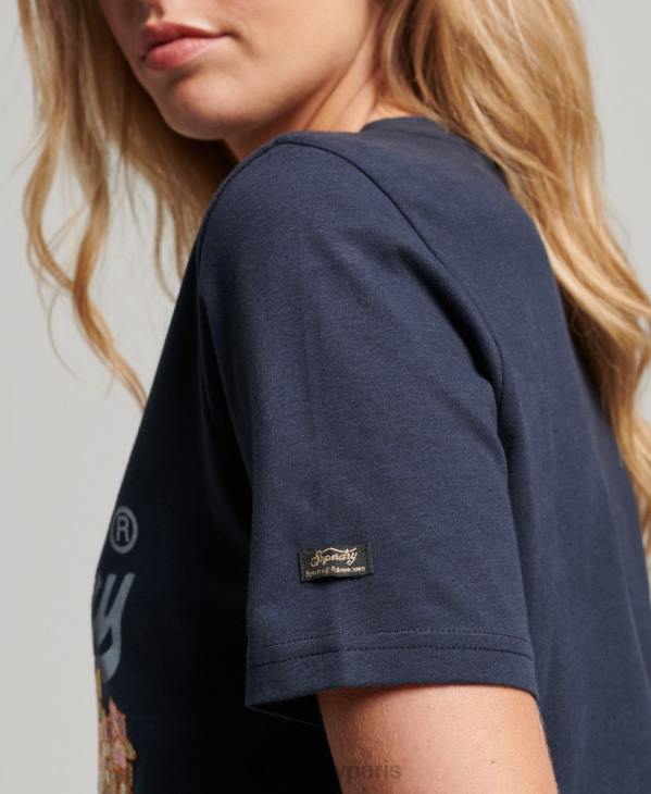 Superdry femmes t-shirt à fleurs à logo vintage D64Z2714 vêtements marine