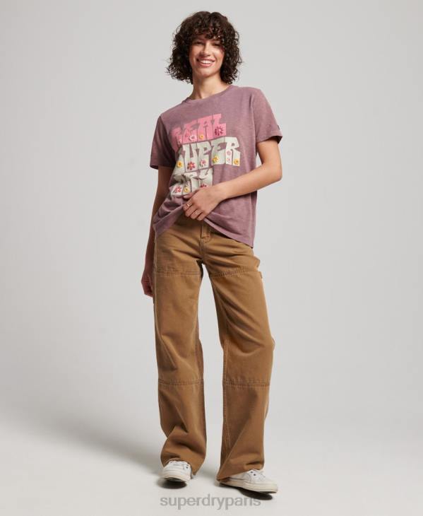 Superdry femmes t-shirt à fleurs superstate D64Z2618 vêtements violet