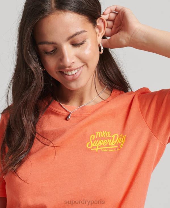 Superdry femmes t-shirt fluo style script D64Z2770 vêtements corail