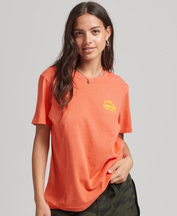 Superdry femmes t-shirt fluo style script D64Z2770 vêtements corail