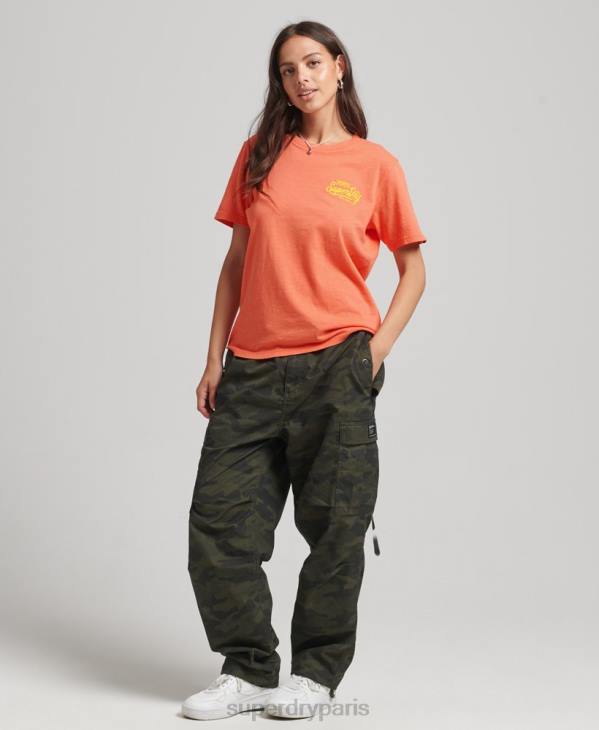 Superdry femmes t-shirt fluo style script D64Z2770 vêtements corail
