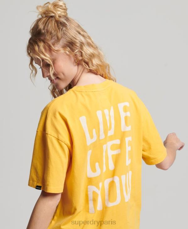 Superdry femmes t-shirt folk nomade D64Z2664 vêtements jaune