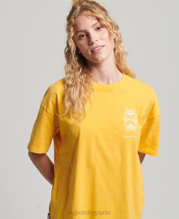 Superdry femmes t-shirt folk nomade D64Z2664 vêtements jaune