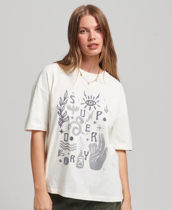 Superdry femmes t-shirt folk nomade D64Z2724 vêtements blanc