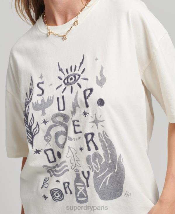 Superdry femmes t-shirt folk nomade D64Z2724 vêtements blanc