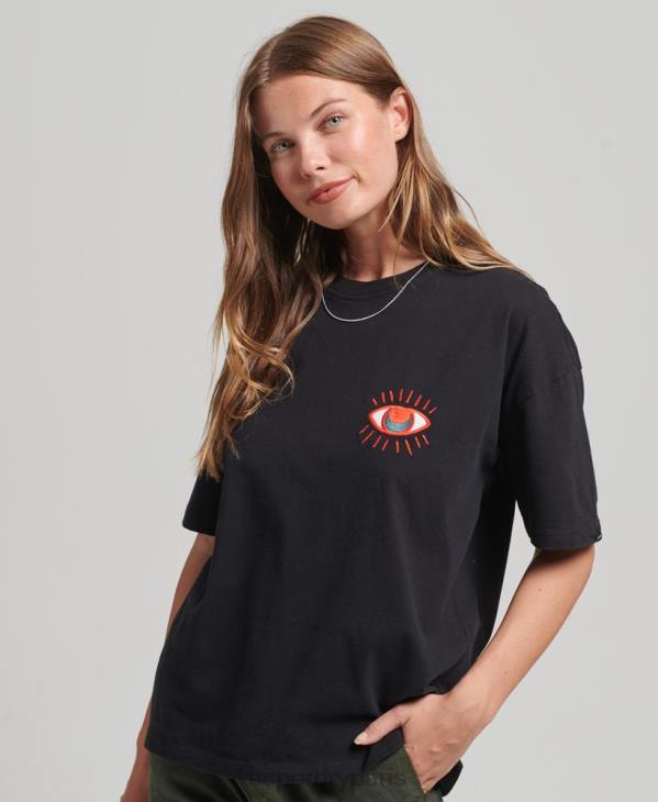 Superdry femmes t-shirt folk nomade D64Z2789 vêtements noir
