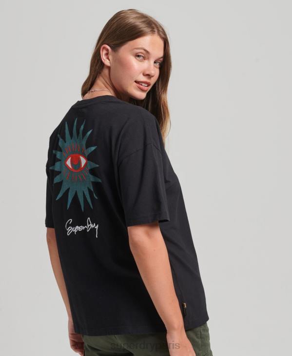 Superdry femmes t-shirt folk nomade D64Z2789 vêtements noir
