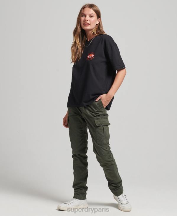 Superdry femmes t-shirt folk nomade D64Z2789 vêtements noir