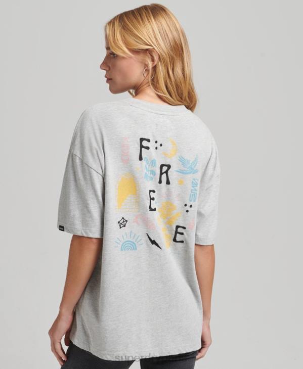 Superdry femmes t-shirt folk nomade D64Z2838 vêtements gris