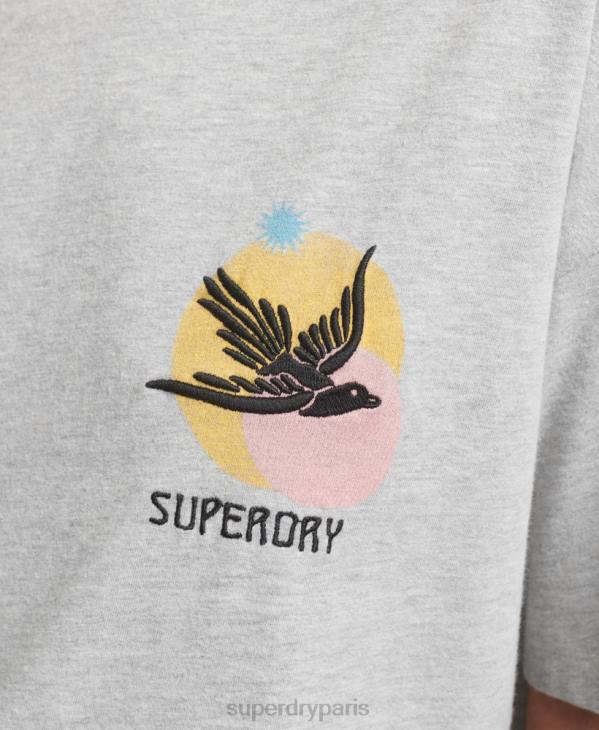 Superdry femmes t-shirt folk nomade D64Z2838 vêtements gris
