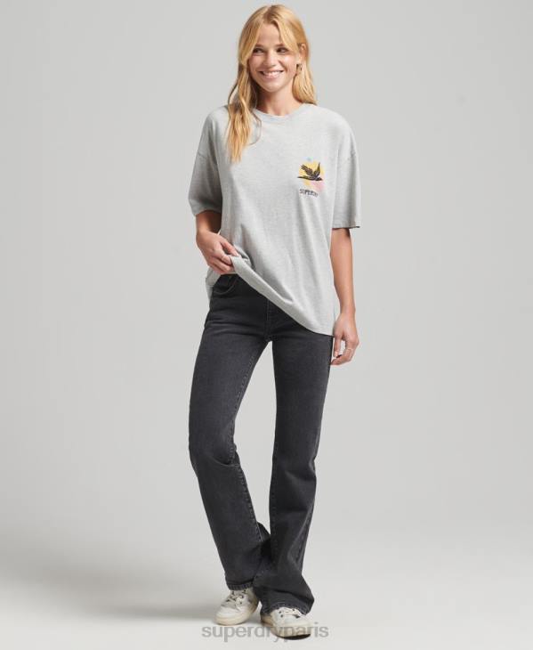 Superdry femmes t-shirt folk nomade D64Z2838 vêtements gris