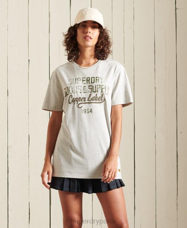 Superdry femmes t-shirt graphique à coupe ample D64Z6710 vêtements gris clair