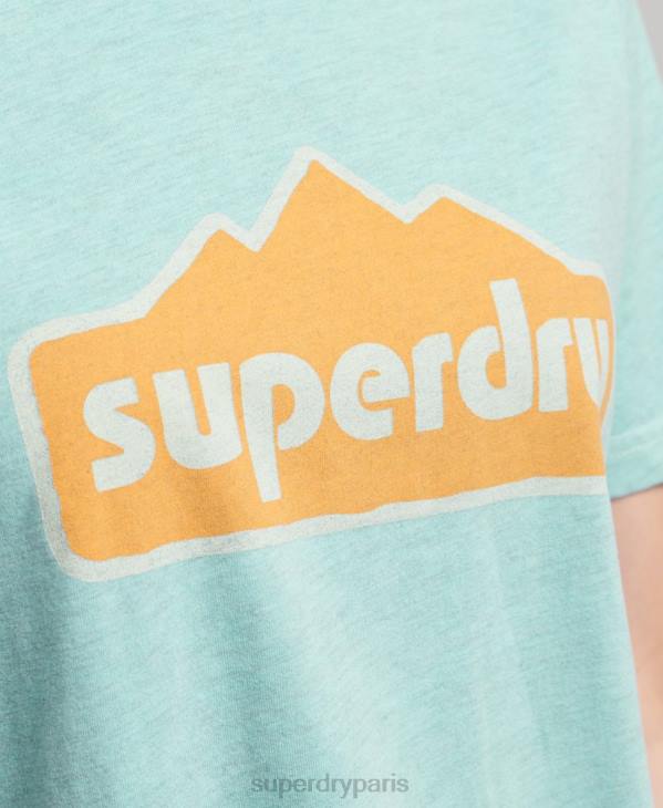 Superdry femmes t-shirt graphique de terrain des années 90 D64Z6194 vêtements bleu clair